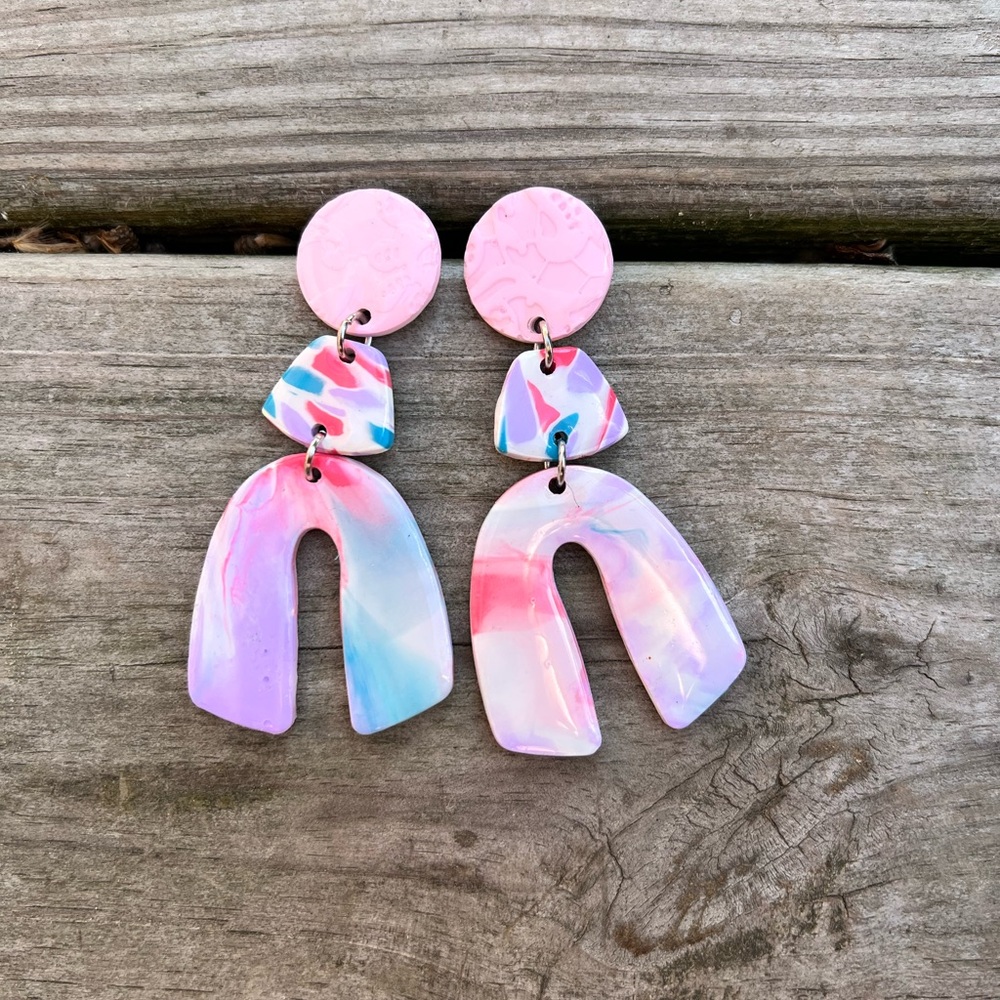 Watercolor and Mosaic Clay Earrings